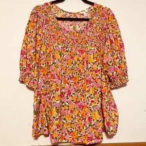 Terra & Sky Floral Blouse - Pink and Orange